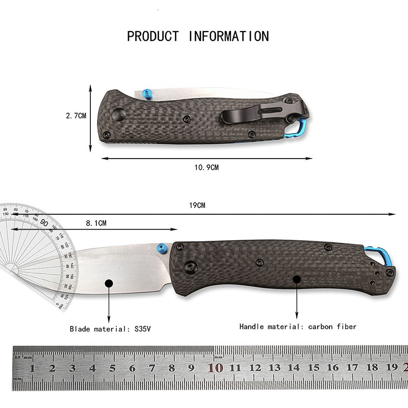 533-3 Mini Bugout Carbon Fiber Folding Knife 2.82" S90V Black Outdoor Camping Hunting Pocket Tactical EDC Tool 535 Knife