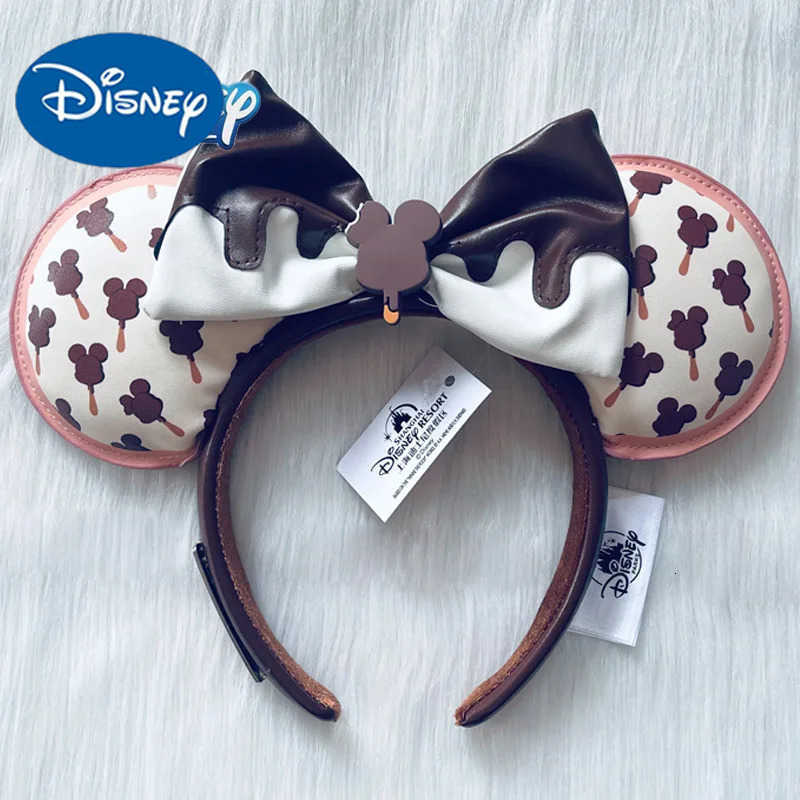 Disney Co Branded Styles Ice Cream Mickey Headband Adults/Child Disneyland PU Leather Brown Bow Ear Women Christmas Gifts H251220