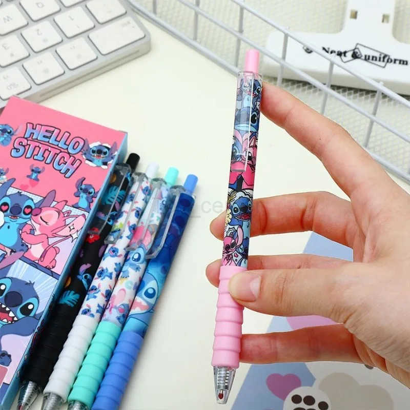 Disney Stitch Kawaii Press Gel Pens for Writing Cartoon 05mm Black Ink Neutral Pen Office School Supplies Gift for Kid 5Pcs/box H251220