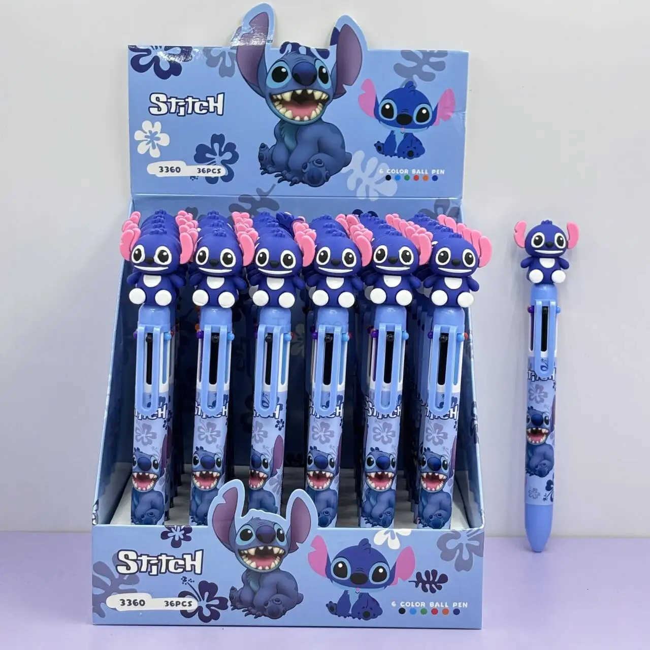 Disney Stitch Ballpoint Pen 36Pcs 6 Color Cartoon Pen 07mm Student Cute Writing Tools School Office Supplies Ballpoint Pen H2512201