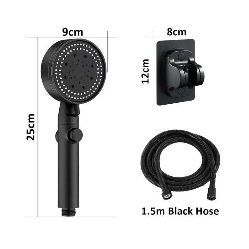 Adjustable High Pressure Shower Head 5 Modes with Hose Water Saving One-Key Stop Spray Nozzle - Bathroom Shower Accessories C251220