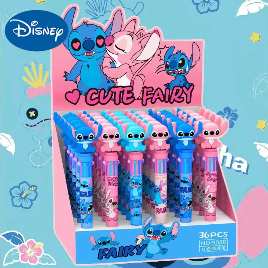 Disney 6/12/36 Pcs Cartoon Stitch Doll 10 Colors Ballpoint Pen Student Supplies Stationery Wholesale H251220