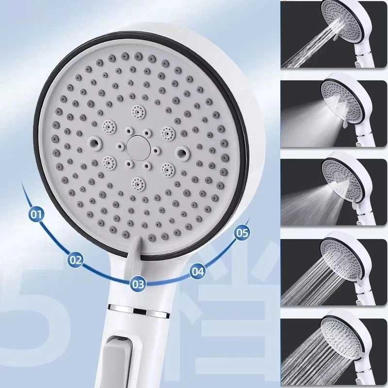 Bathroom Shower Head with Stop Button 5 Mode Anti Limestone Filter Hygienic Remove Chlorine Handheld Head Filtration Shower Head C251220
