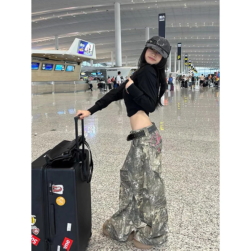 YIBASHU Women Y2k Baggy Camouflage Cargo Harajuku Vintage Oversize Denim Trouser Japanese 2000s Style Boyfriend Jeans Pant Z260314