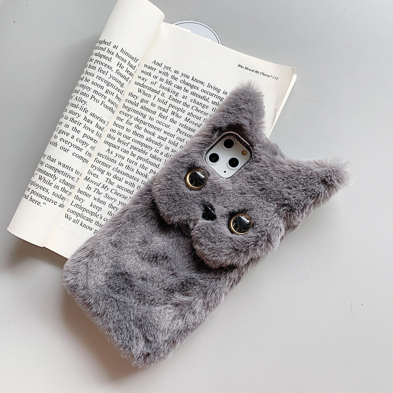 3D Plush Cat 16 Pro Max Apple 17 Phone Case Compatible with iPhone 15 Cute Cartoon 13 Winter Soft