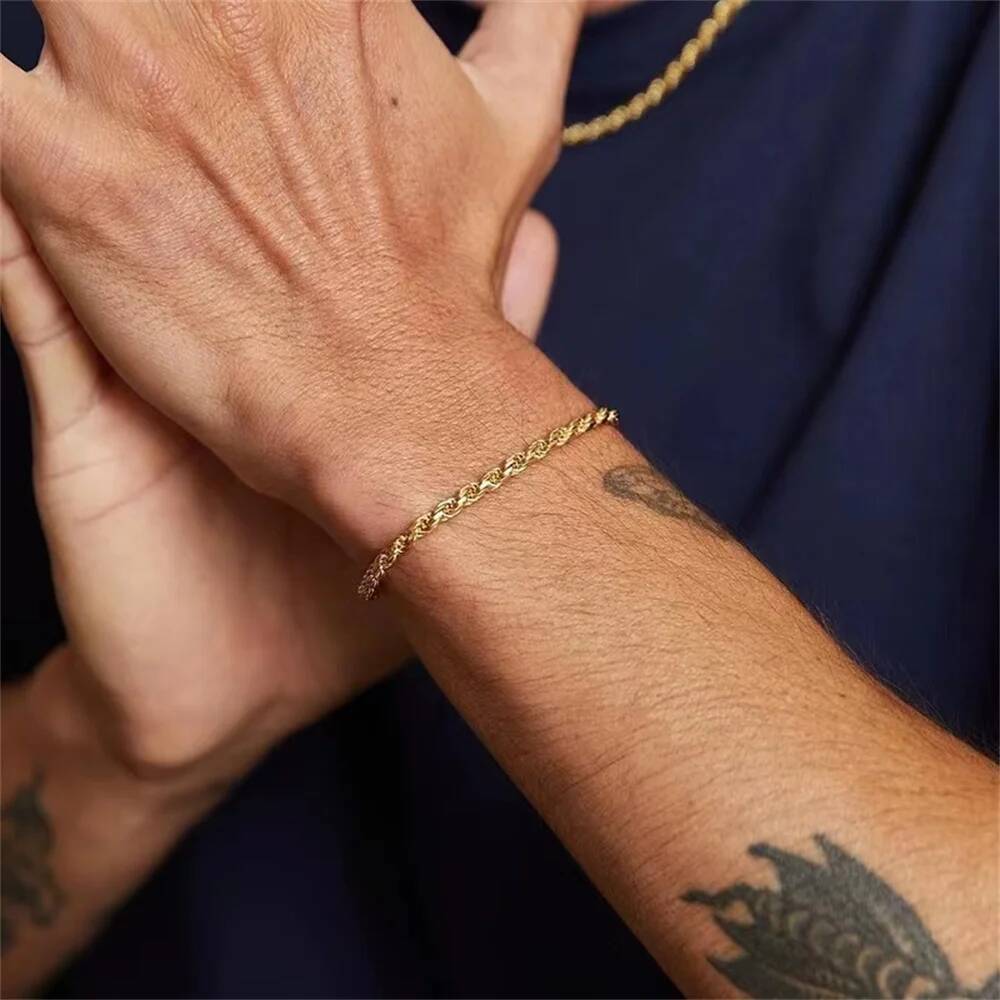 Hip Hop Stainless Steel Twist Chain Men Retro Gold Color Fashion Bracelet For Women Trendy Jewelry Accessories ddmythur