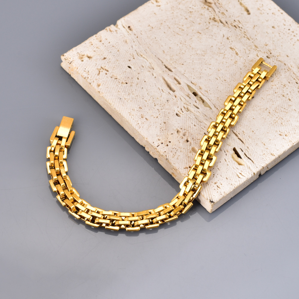 2Pcs Fashion Retro French Style Women's Simple Chain Stainless Steel Watch Band Bracelet Gold Room Gold Women's Model