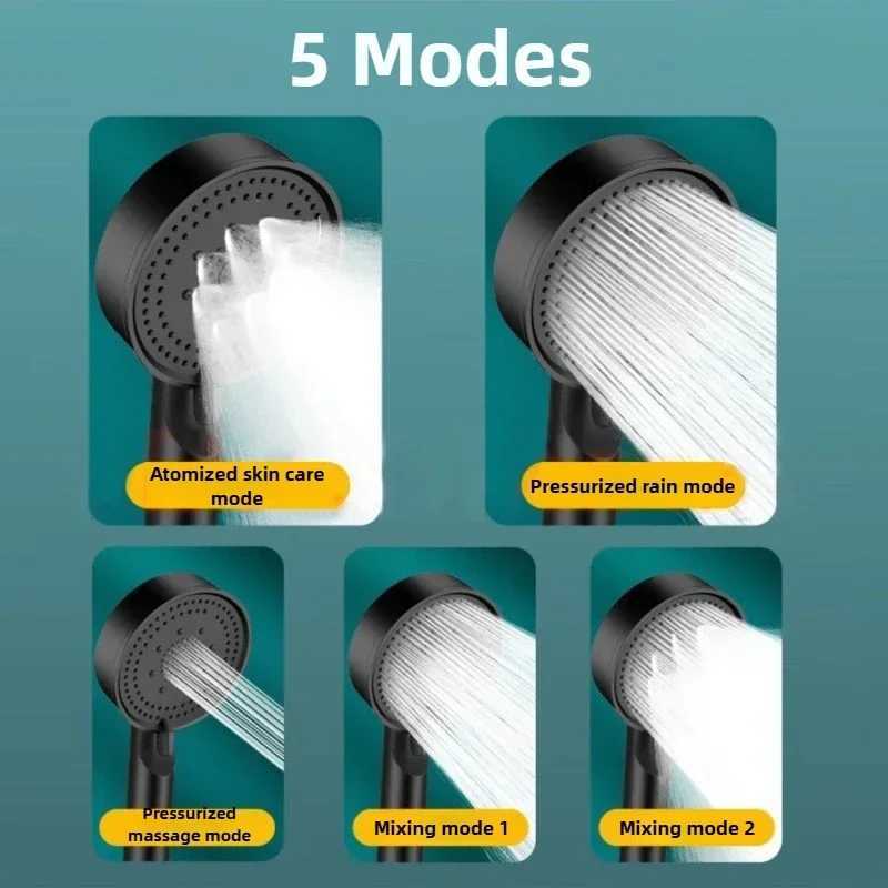 5 Mode Pressure Boost Shower Head Multifunction Adjustable Large Water Yield Shower Nozzle Massage Shower Bathroom Accessory C251220