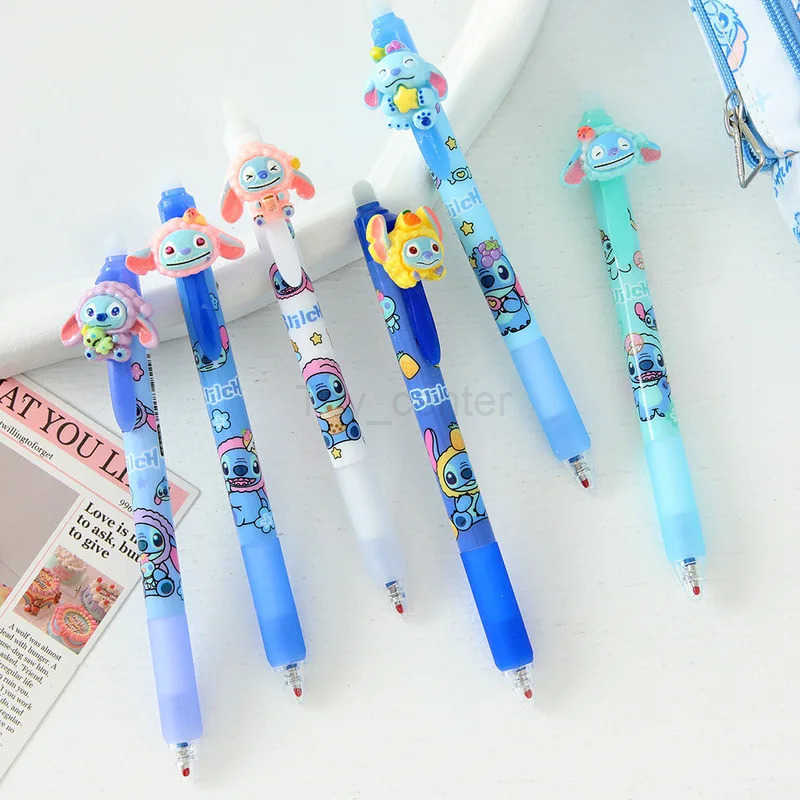 Disney 36Pcs Erasable Gel Pen Cartoon Set Creative Cute Fruit Shape Stitch 05Mm Blue Erasable Pen Students Learn Stationery H251220