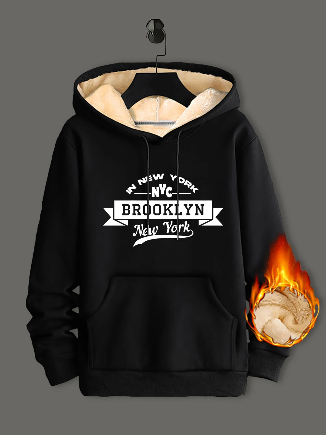 Winter Lambswool Hoodies Thicken Warm Windproof Sweatshirts Print Hooded Pullover Loose Men Women Black 251219