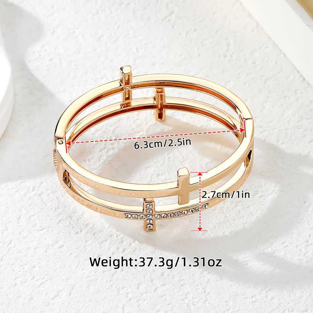 1 Piece of European and American Style Metal Vintage Design Diamond-Encrusted Cross Double-Layer Spring Buckle Ring Jewelry M251220