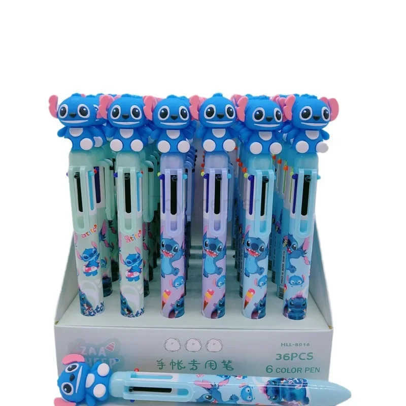 Disney 36pcs ballpoint pen animation cartoon stitch Lilo 6 color marker 05mm kids painting promotional pen stationery gifts H251220