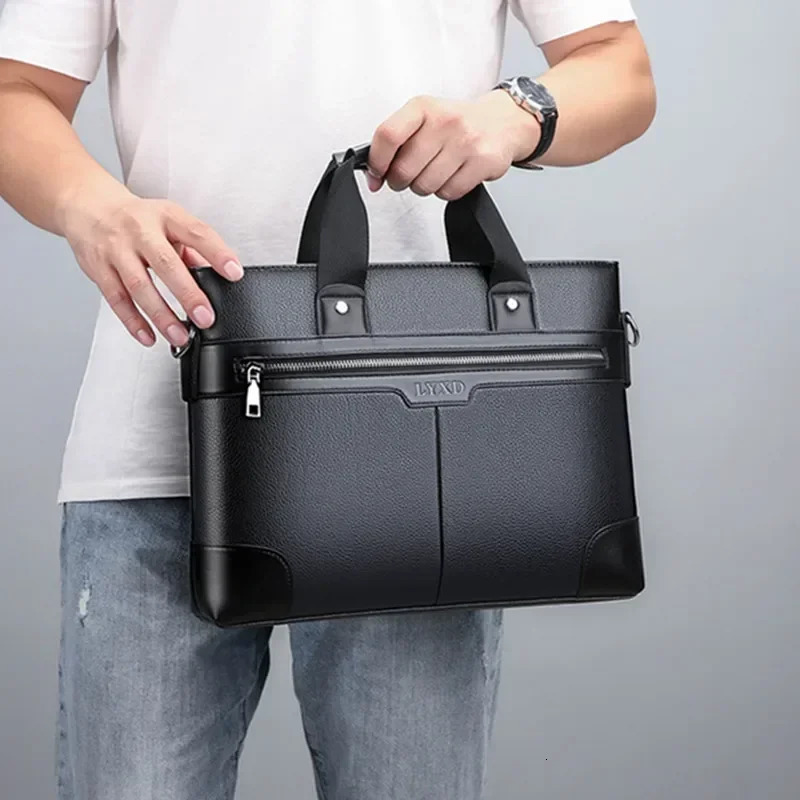 Mens PU Leather Briefcase Waterproof Anti-Theft Laptop Bag for Business Office Travel - Document Organizer Shoulder Bag 251218