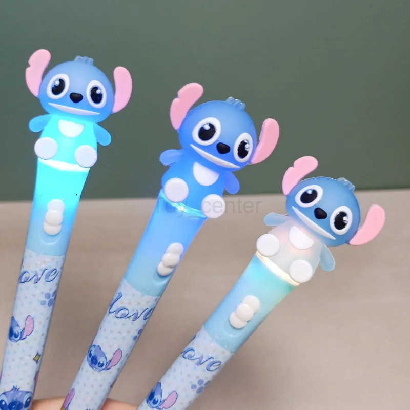 Disney 6/36pcs silicone Stitch luminous gel pen Lilo and Stitch LED light pen with light signature pen stationery gift wholesale H251220