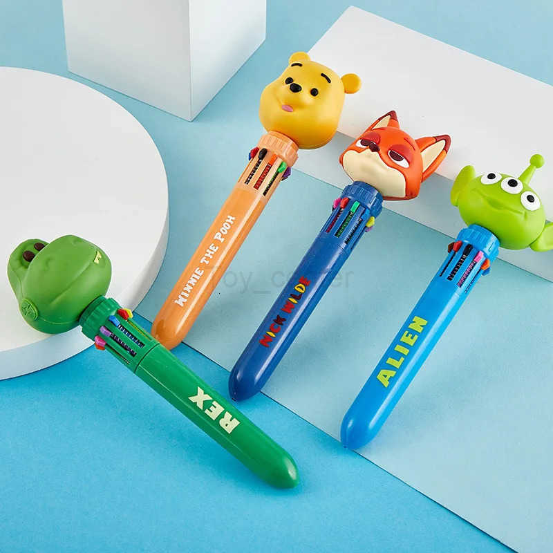 Disney cartoon figurine ten color ballpoint pen creative cute press cute pen student stationery multi-color press pen H251220
