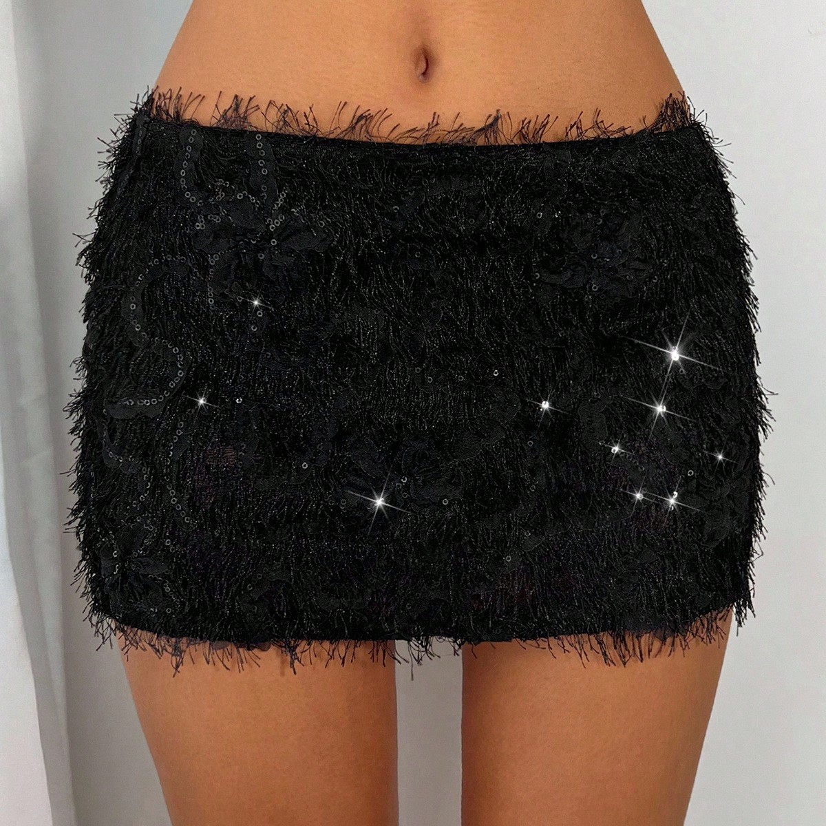 Women's Stylish Sequin Fringe Mini Skirt - American Retro A-line Bodycon Clubwear Skirt---121