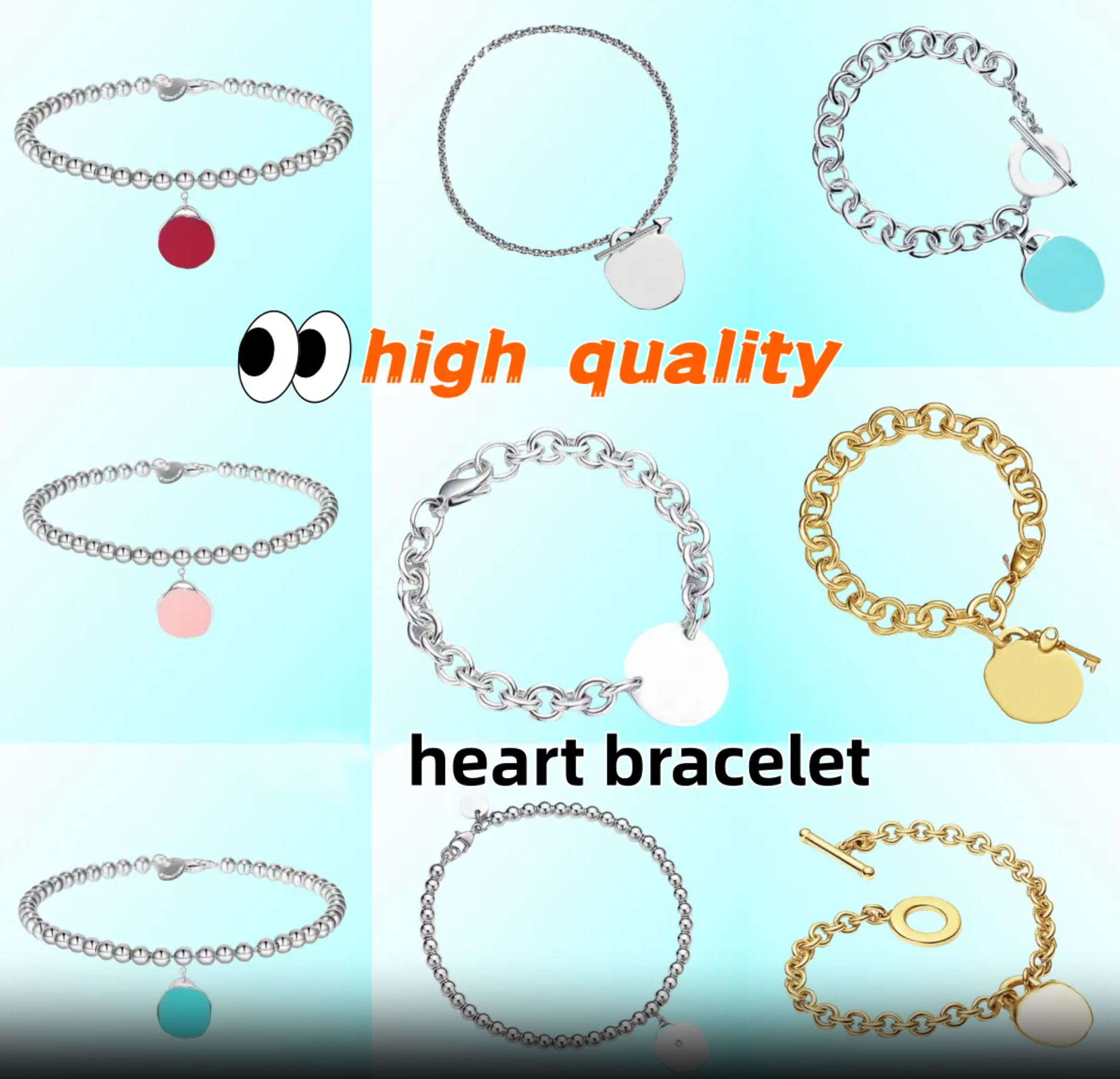 heart bracelet 925 sterling silver and Stainless Steel jewelry designer bracelets diamond double heart charm bracelet designer charms womens bracelete
