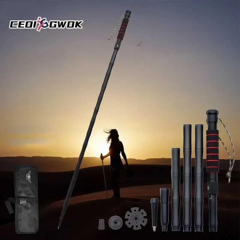 CEOI GWOK Ultra-Lightweight Portable Black Aluminum Folding Trekking Poles Hiking Adjustable Height Multi-Function Walking Stick G251220