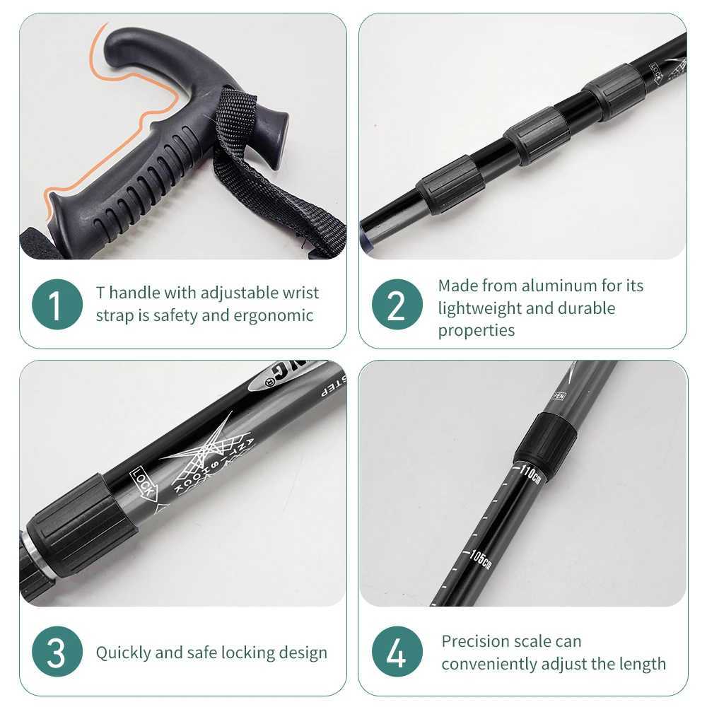 Outdoor Folding Trekkings Pole 4-Section Portable Walking Hiking Telescopic Stick Lightweight Camping Climbing Trekking Stick G251220
