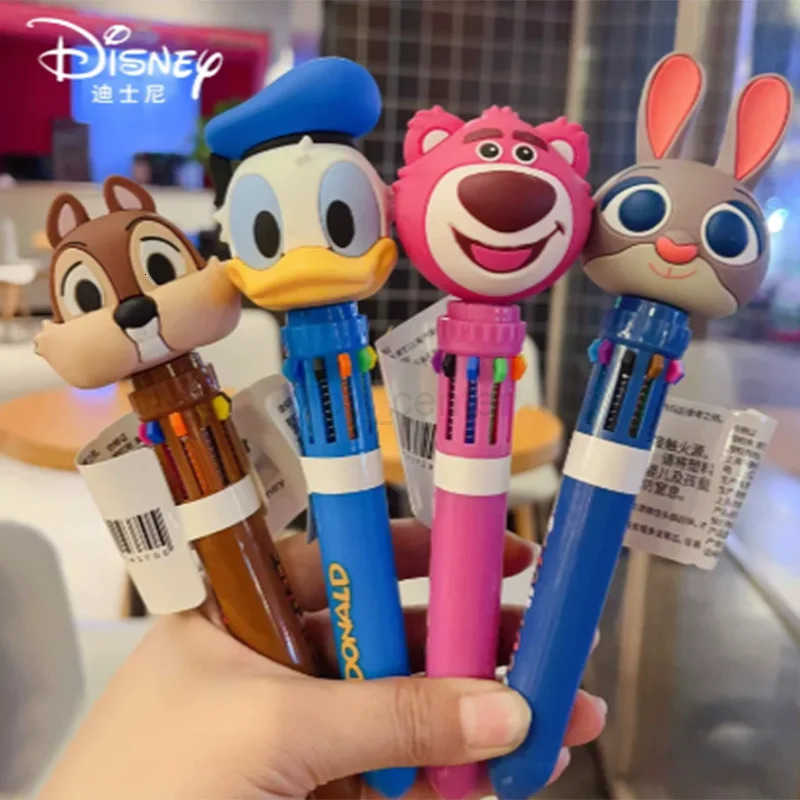 Disney Cartoon Strawberry Bear Ballpoint Pen Cute Multi Color Neutral Pen Student Stationery Ten Color Press Pen Learning Supply H251220