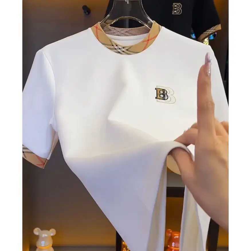 Summer trendy brand mens short-sleeved T-shirt contrasting color trend casual fashion solid color C251220