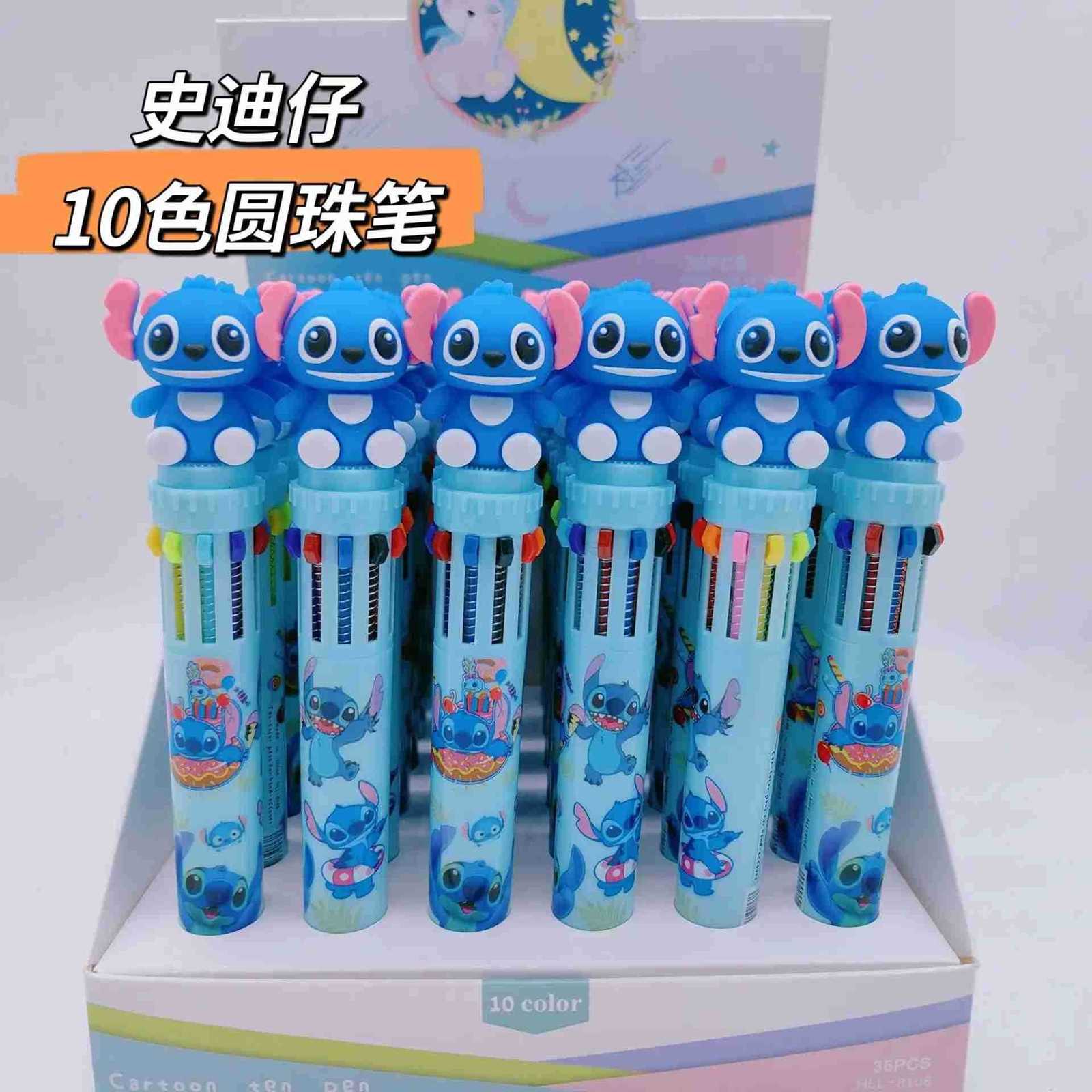 Disney Stitch Lilo Figure Doll 10 Color Press Ballpoint Pen Cartoon Student Back To School Gift Pen Stationery Gift Kids Toys H251220