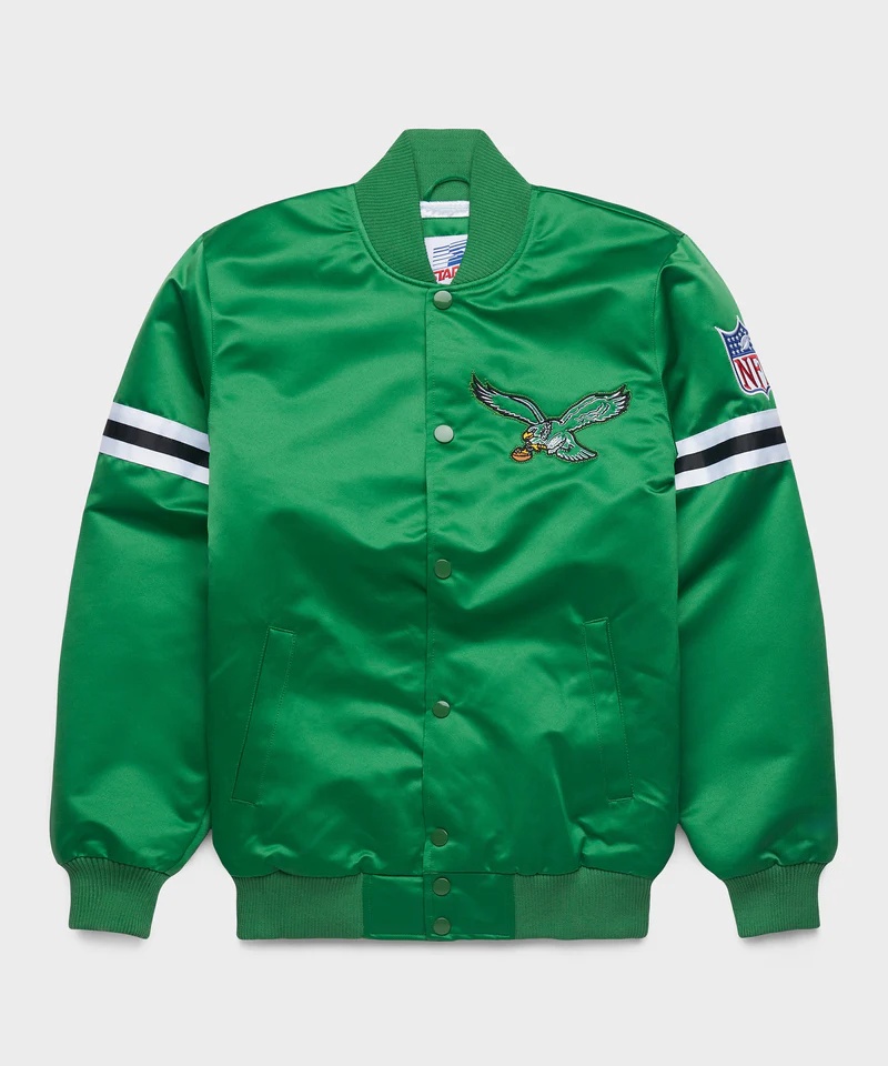 Men's Eagles Varsity Green Satin Bomber Style Letterman Varsity League Jacket