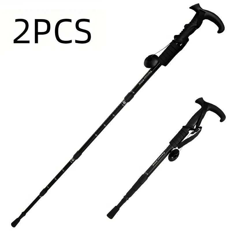 2-pack T-shaped aluminum alloy folding trekking poles with shock absorption anti-slip grips and adjustable height G251220
