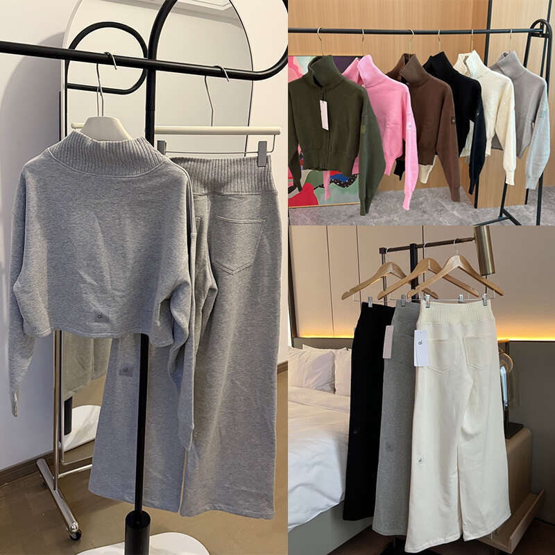 Alonessities Sets Women Clothes Pant Jacket Sets Designer Knit Set Spring Thick Warm Wide leg Knit Sports Pants Alonessities Jacket Women Sweatpants Sets