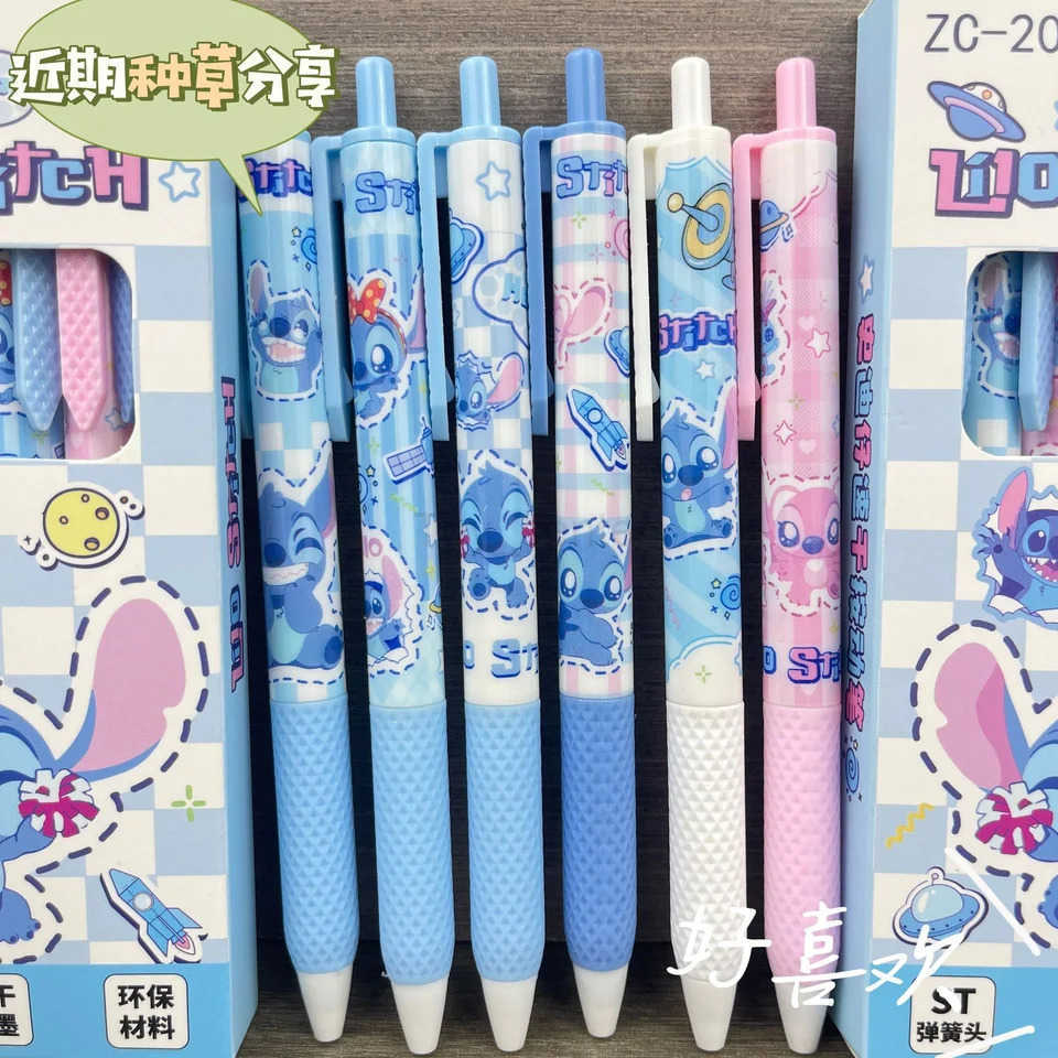 Disney 6 Pcs/Set Stitch Limited Edition high quality Gel Pen Cartoon Series Black 05mm Student/Office Daily Stationery H251220