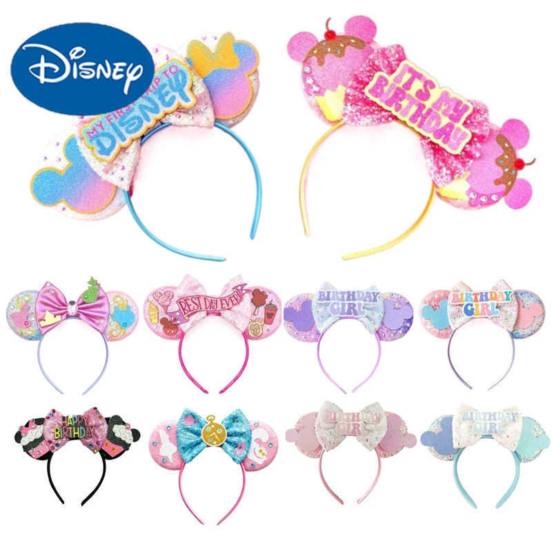 Disney Mickey Mouse Ears Headband Women Birthday Girl Sequin Bow Minnie Hair Bands For DIY Hair Accessories Kid Gift H251220
