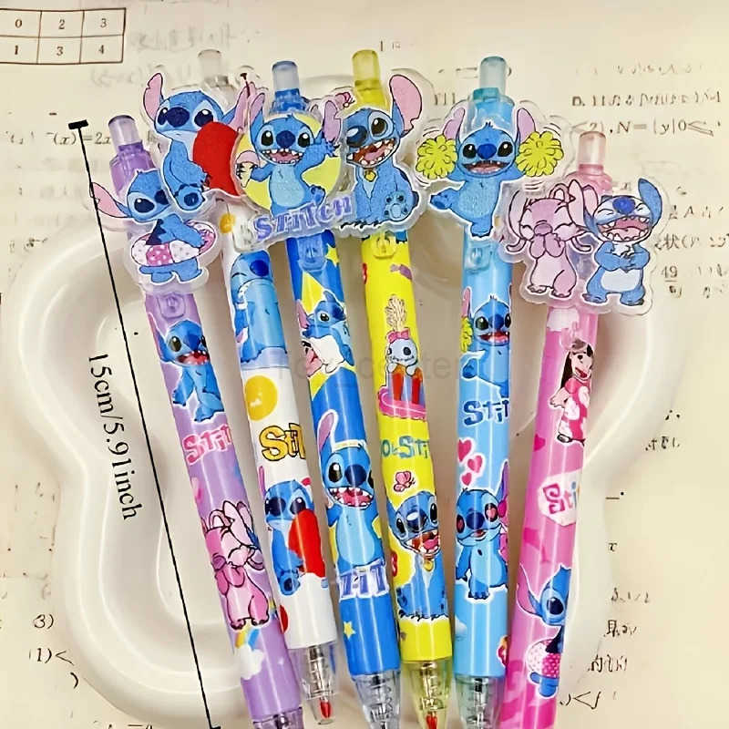 Disney Stitch Gel Pens12pcs Cartoon New Pressing Pen Black Water Ink 05mm Cute Signature Pen Stationery Student Gift H251220