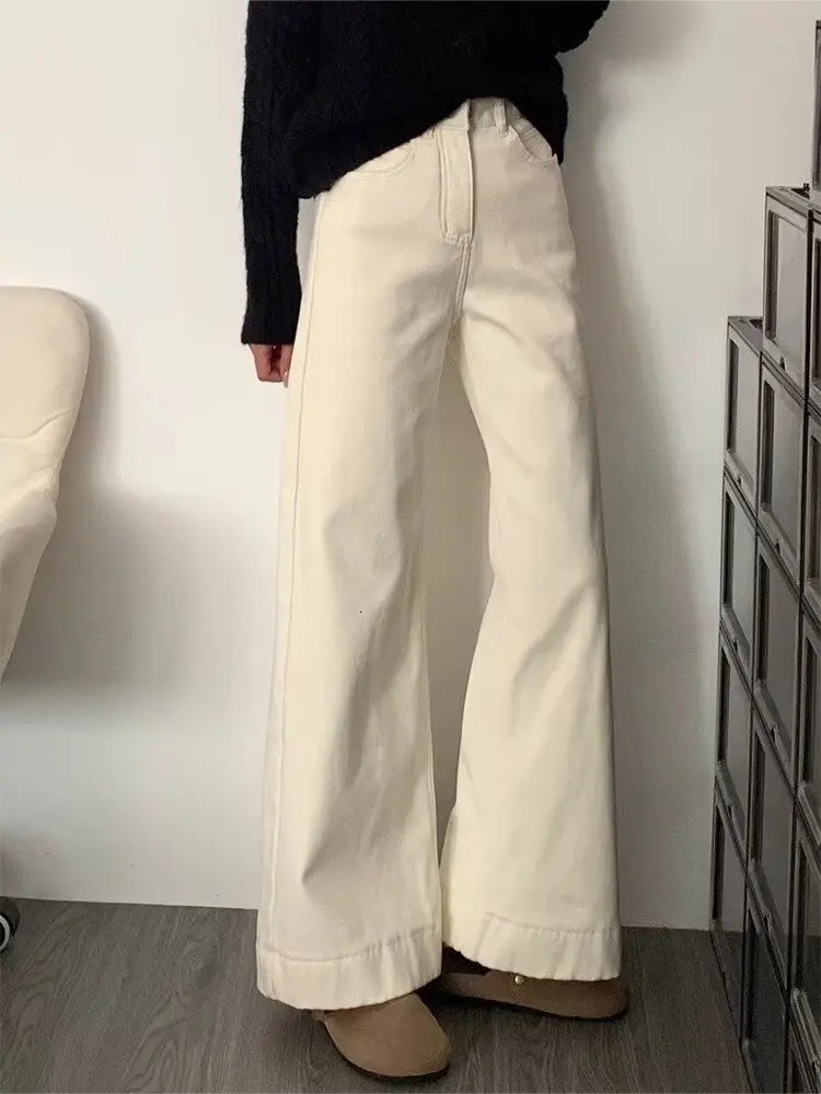 Fall Winter Womens Loose Pants Style Casual Slimming Pure Color High Waist Straight Jeans Z260313