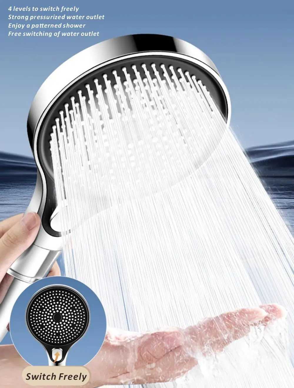 New 13CM Big Panel Shower Head with Filter 4 Modes Pressurized Water Saving Shower Head Faucet Replacement Bathroom Accessorie C251220