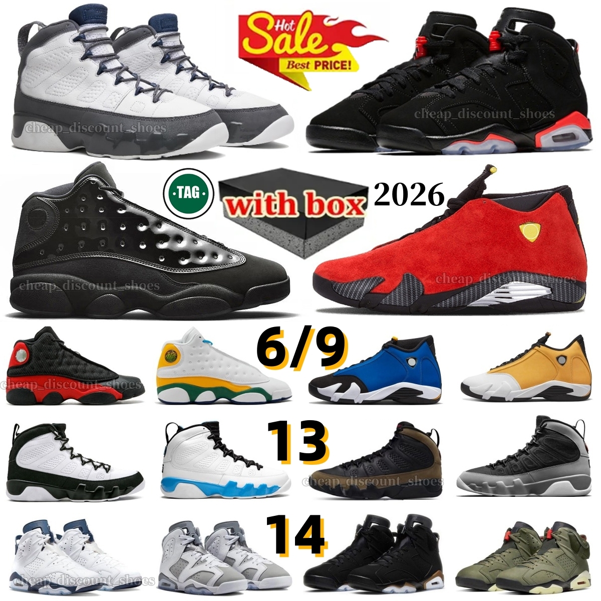with box 6s 9s 13s 14s Designer shoes Basketball shoes 9 Flint Grey 6 Reverse Infrared 13 Chicagos 14 University Blue shoes men trainers outdoor sneakers 36-47
