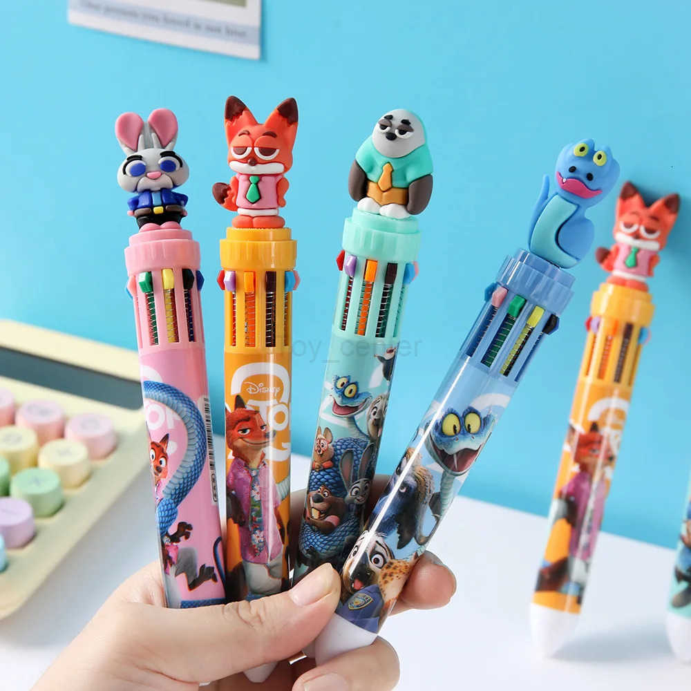Disney Zootopia Ten Color Ballpoint Pens Kids Disneys Anime Pen for Writing Student Stationery School Supplies Office Accessories Gift H251220