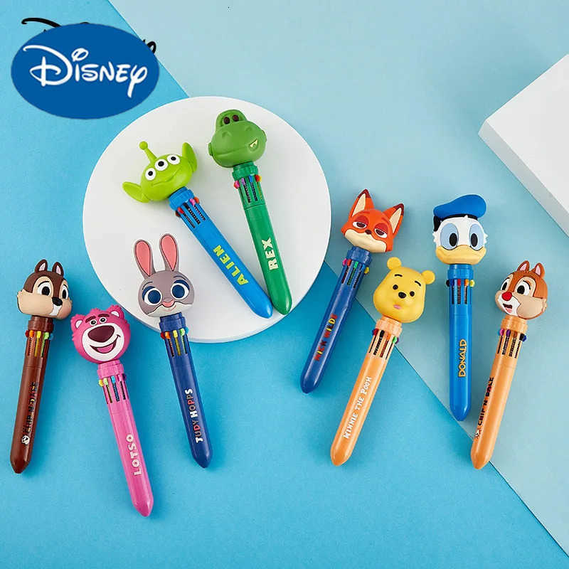 Disney cartoon doll ten-color ballpoint pen creative cute click neutral pen student stationery multi-color press pen H251220