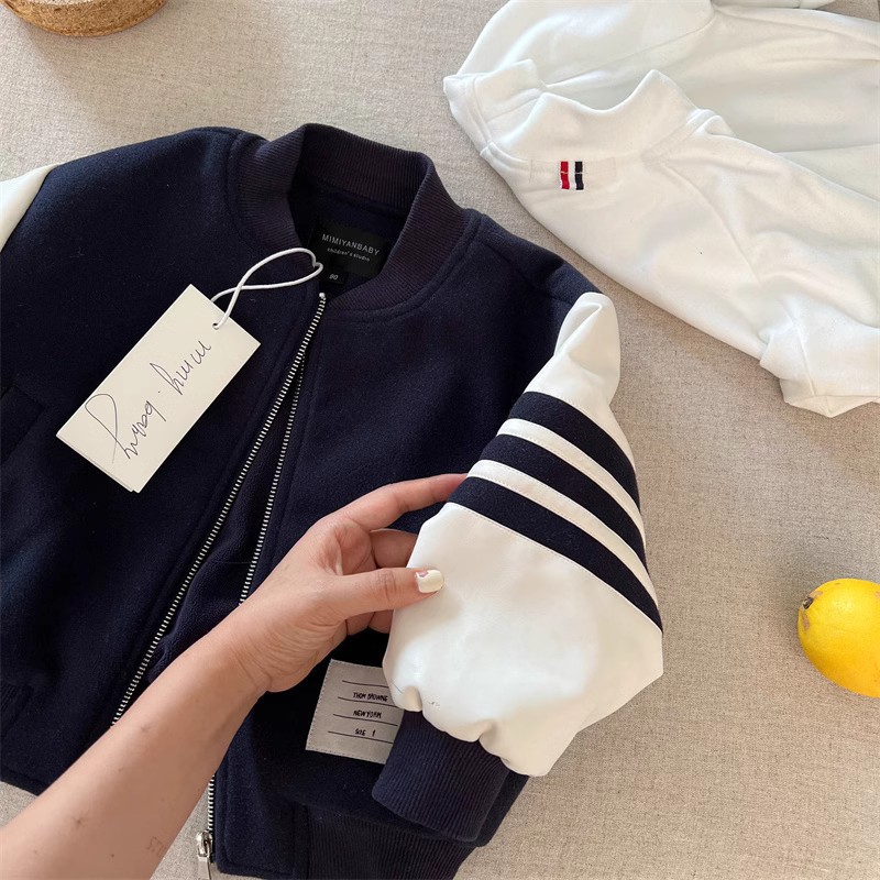Designer Kids Clothing 2026 Kids Color Block Jacket Korean Style Loose Fit Spring Autumn Casual Coat