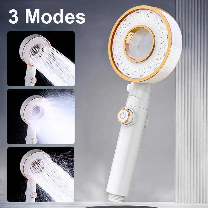 New Black Silver High Pressure Shower Head With Stop Button 3 Modes Adjustable Water Saving Spray Nozzle Bathroom Accessories C251220