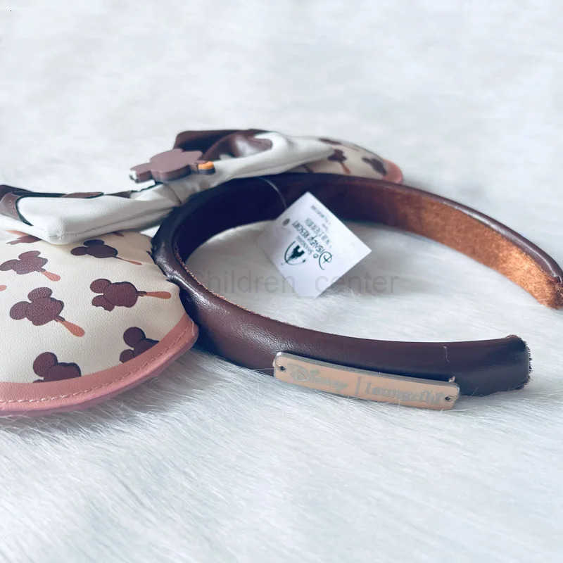 Disney Co Branded Styles Ice Cream Mickey Headband Adults/Child Disneyland PU Leather Brown Bow Ear Women Christmas Gifts H251220