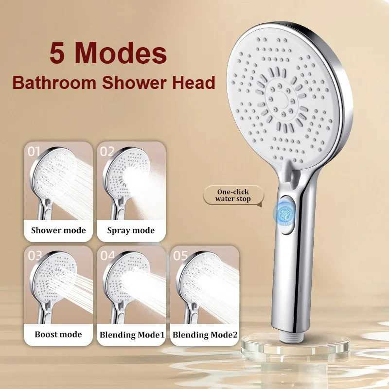 5 Jet Modes Shower Head High Pressure Water Saving Showerhead with One-click Stop High Flow Rainfall Spray Bathroom Accessories C251220