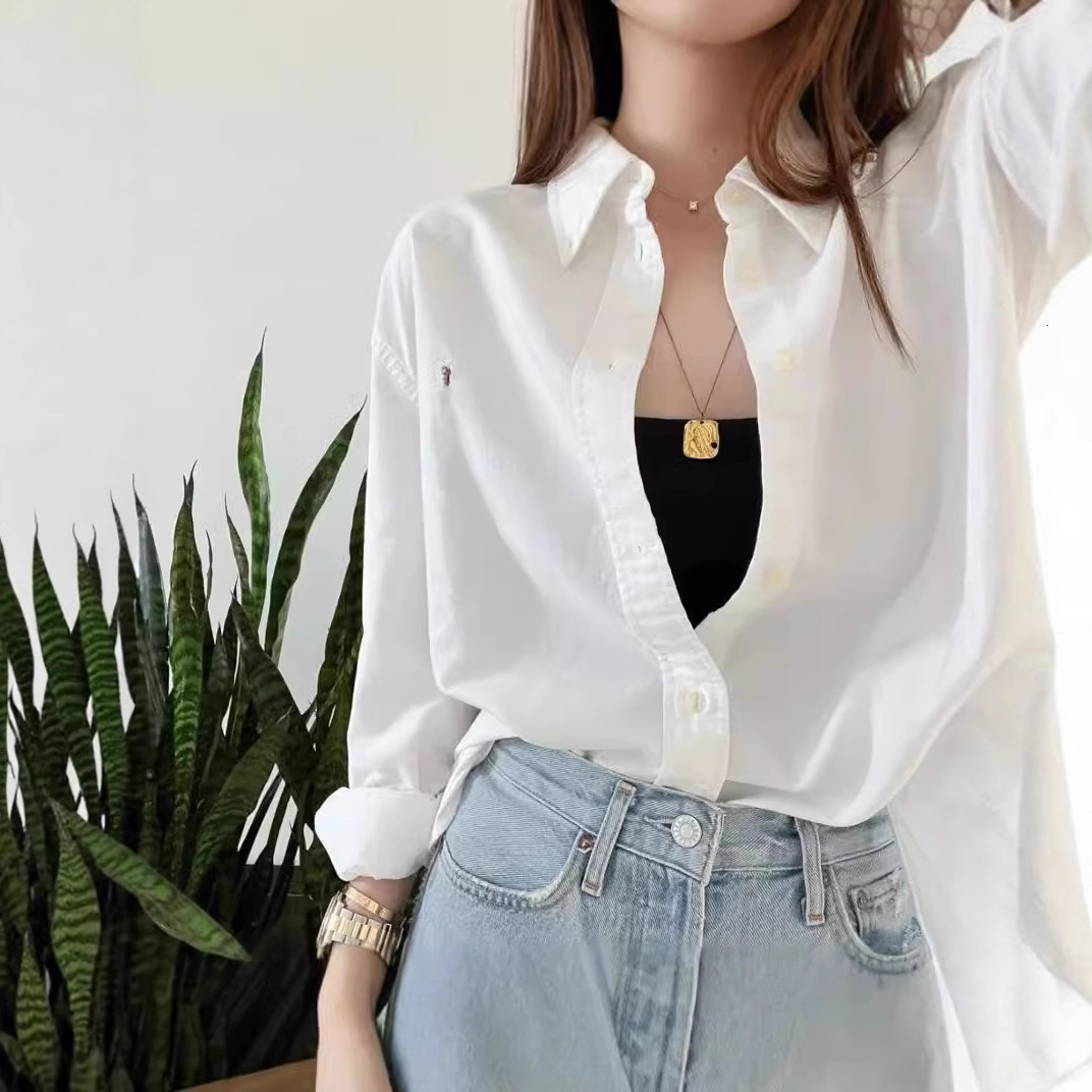 RL designer Striped Unisex Colorful Pony Logo Embroidered Top Casual Oxford Cloth Shirt 2025 New Style blouse woman