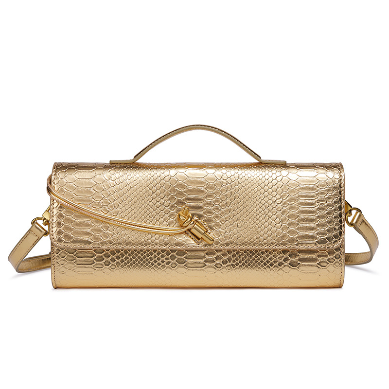 Vintage Style Snakeskin Evening Clutch, Convertible Baguette Shoulder Bag Unique Luxury Feel Top Handle Purse - view 5