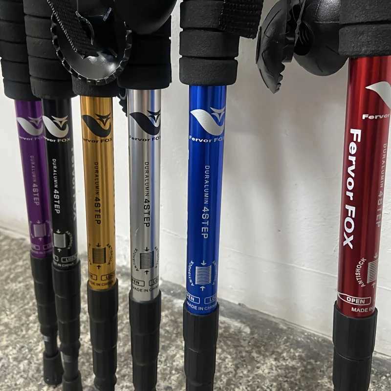 2-pack T-shaped aluminum alloy folding trekking poles with shock absorption anti-slip grips and adjustable height G251220