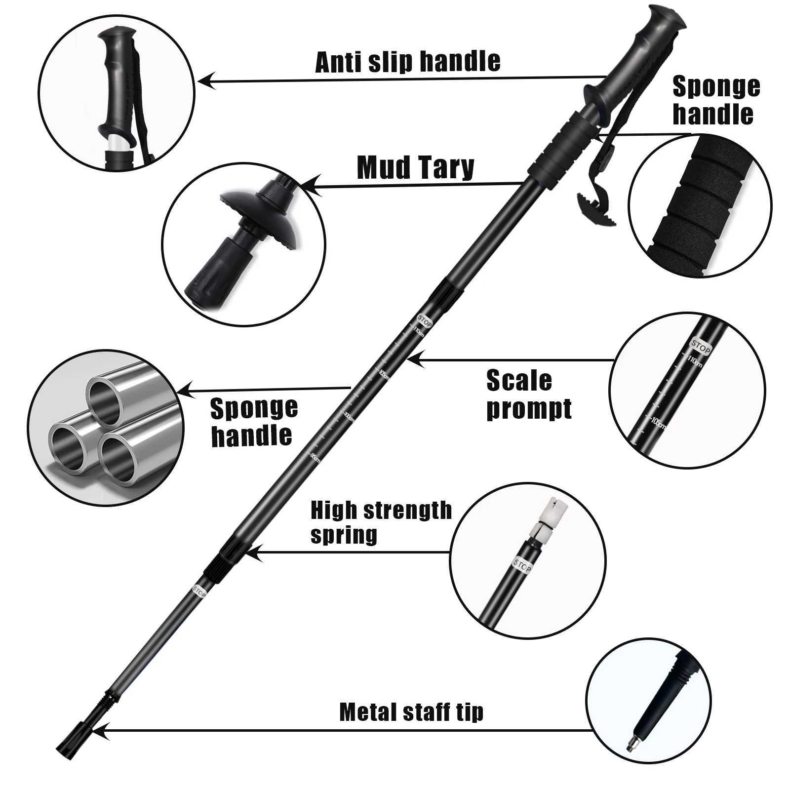 Retractable hiking poles and adjustable lightweight aluminum hiking sticks are designed for men and women as outdoor camping and G251220
