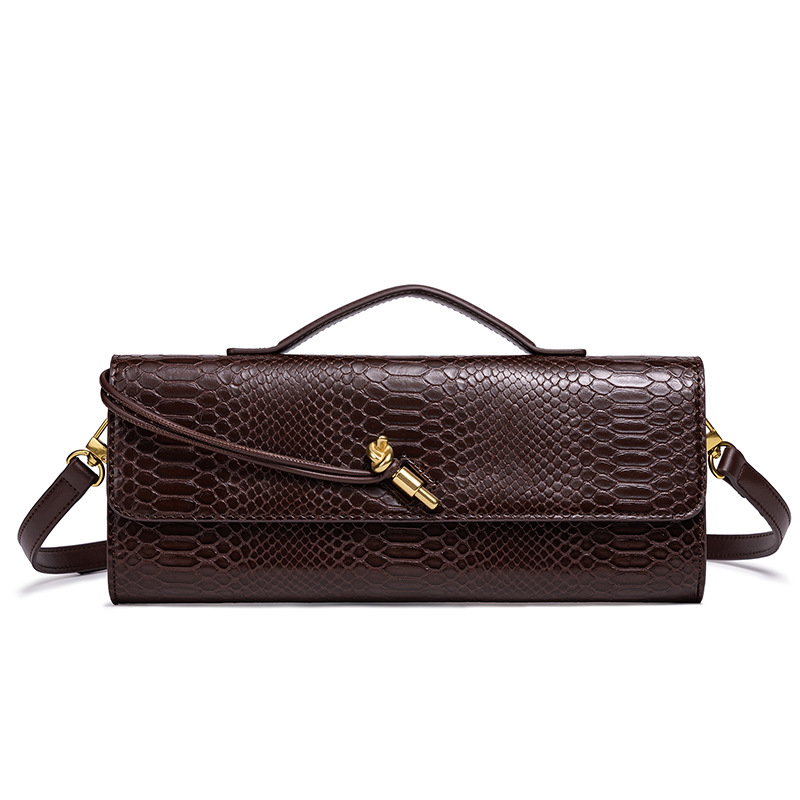 Vintage Style Snakeskin Evening Clutch, Convertible Baguette Shoulder Bag Unique Luxury Feel Top Handle Purse - view 4