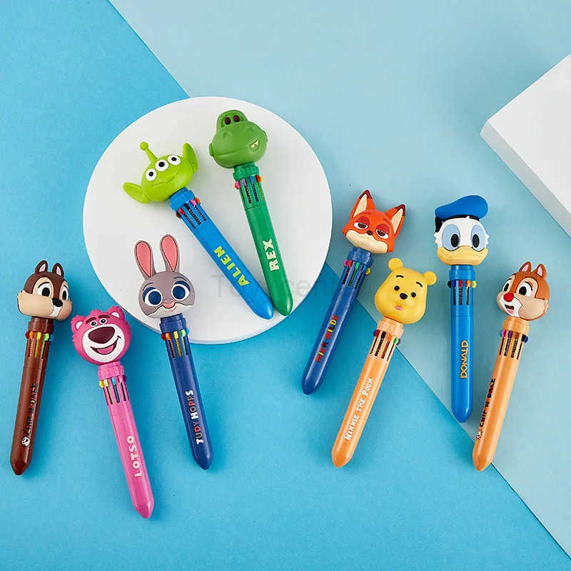 Disney cartoon figurine ten color ballpoint pen creative cute press cute pen student stationery multi-color press pen H251220