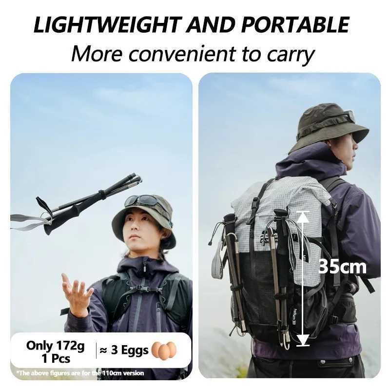 Naturehike 2025 New Aluminum Carbon Fiber Folding Hiking Cane Ultralight Trekking Poles 1pcs Travel Quick Open Walking Sticks G251220