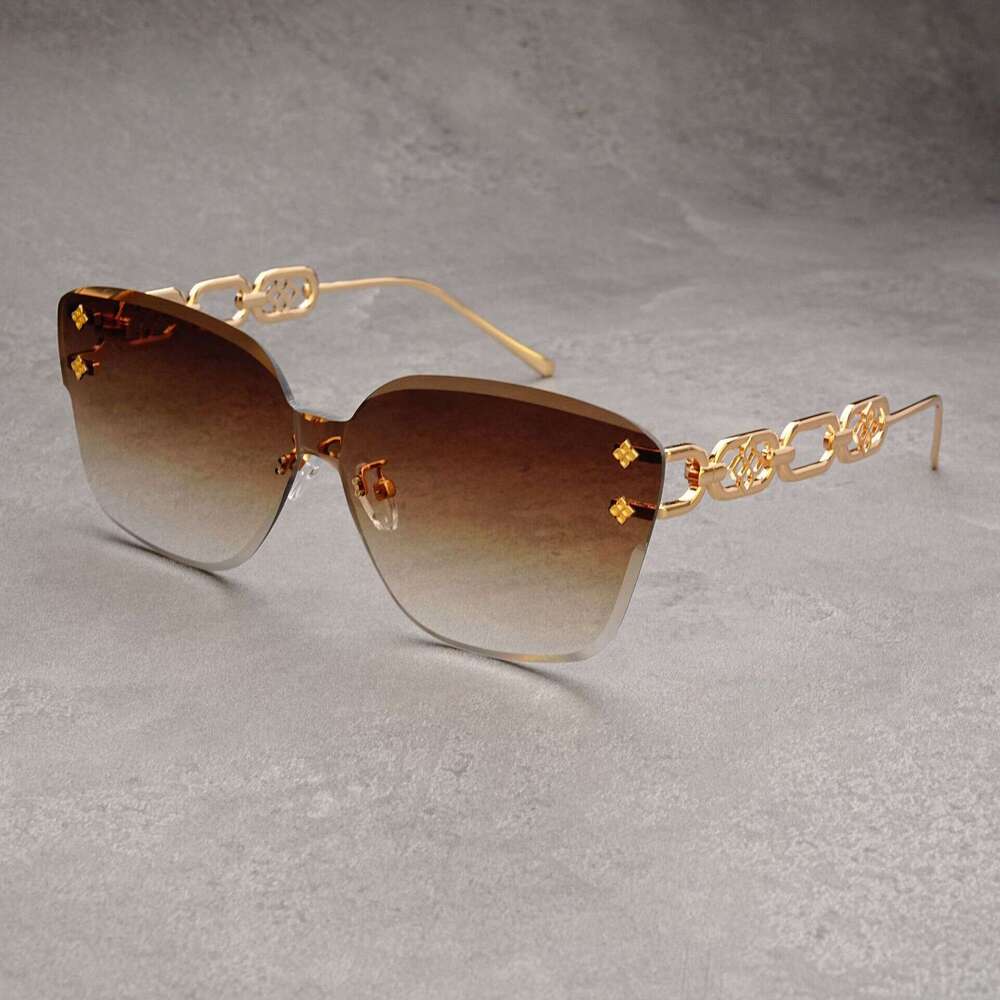 Women's High-End Frameless Sunglasses - Luxury Runway Chain Detail UV400 Face-Slimming Street Photography Shades