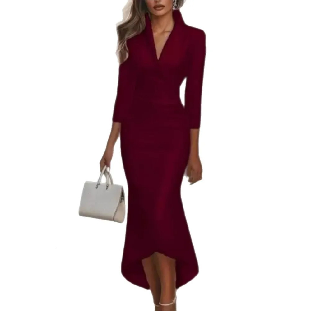 Longsleeved Vneck Satin Dress For Women Autumn 251219 - view 7